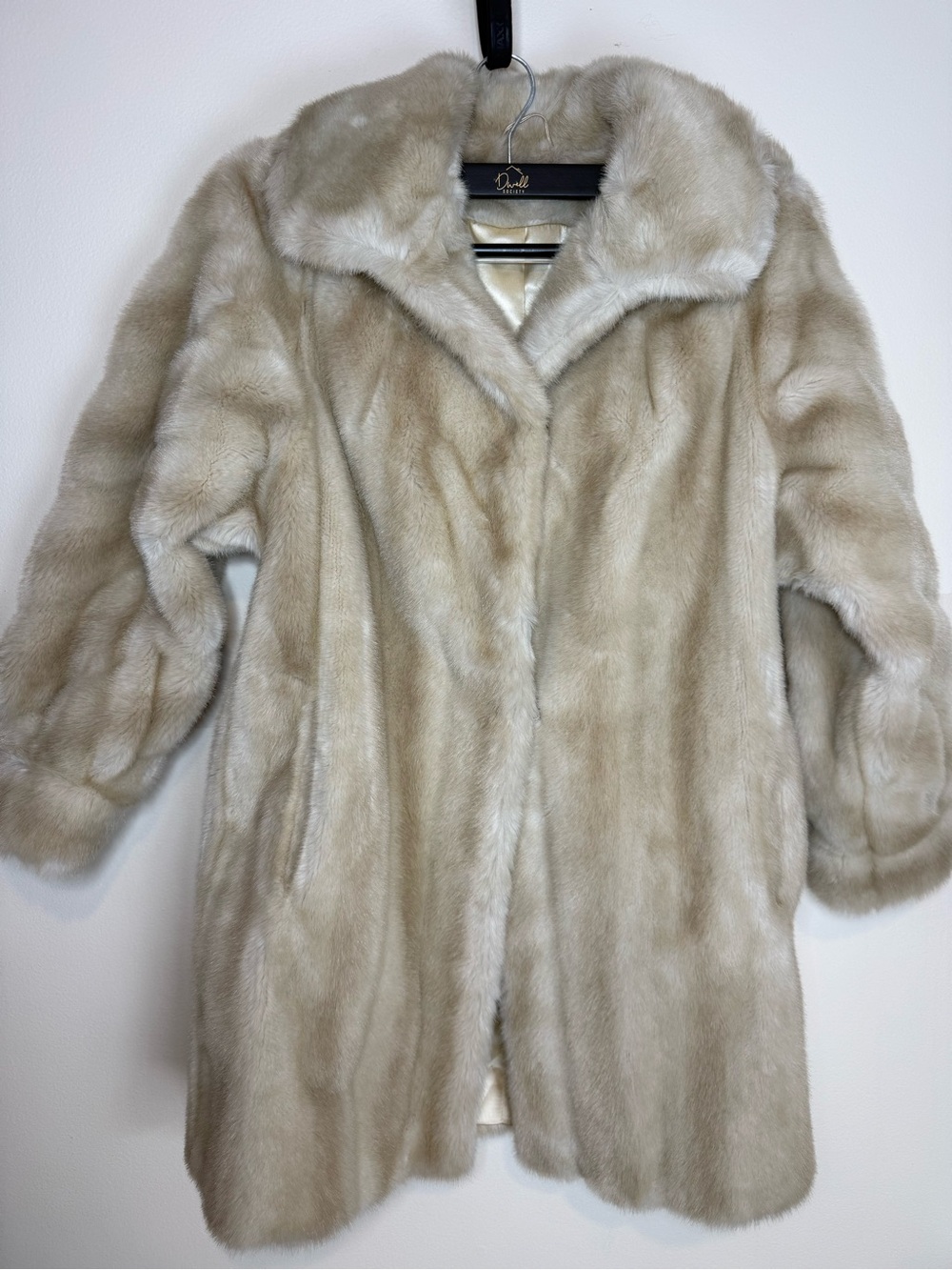 New Vintage Tissavel France Faux Fur Mink Coat Beige Women’s M Mid Length